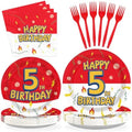 Grencian 96 Pcs 5th Cartoon Happy Birthday Party Decoration, Serves 24 by Grencian