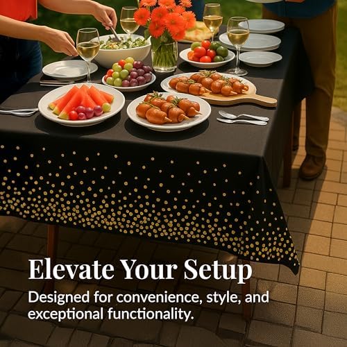 Prestee 4 Pack Gold and Black Table Cloth Rectangle Table Covers 54 x 108 Inches - Plastic Table Cloth Disposable for Parties, Dining and Events - Black Tablecloths for Weddings and Celebrations - Image 6