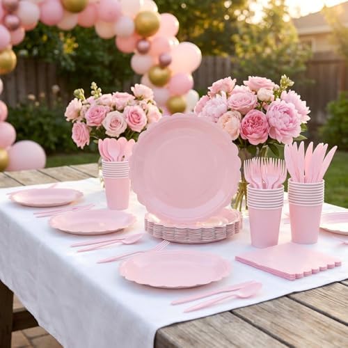 175 Pcs Pink Paper Plates and Napkins Party Supplies, Serves 25 - Image 6
