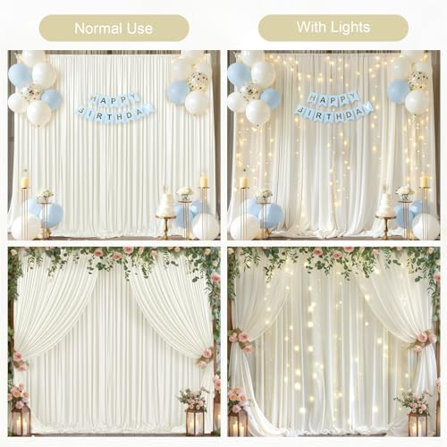 Cream White Backdrop Curtains with Lights for Wedding Parties,10x10FT Wrinkle Free Photo Backdrop Curtains Fabric Drapes for Baby Shower Ceremony Photography Photoshoot Decorations-5ft x 10ft 2 Panels - Image 3