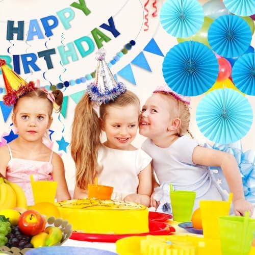 CANREVEL 17 PCS Pre-Strung 3D Blue Happy Birthday Banner, Blue Streamers - Image 7