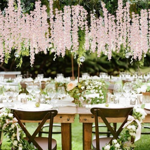 ZINHO 60 Branches Wisteria Hanging Flowers, Artificial Pink Wisteria Flowers Garland for Wedding Arch Ceremony Party Garden Home Backdrop Decor - Image 4