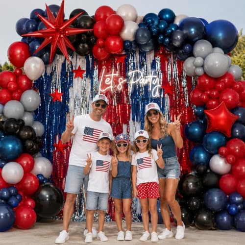 Black Red Blue Balloon Arch Garland Kit, Spider Themed 4th of July Patriotic Balloons Double Stuff Red Navy Blue Black Gray Pearl White Balloon for Kids Boys Baby Shower Birthday Party Decorations - Image 4