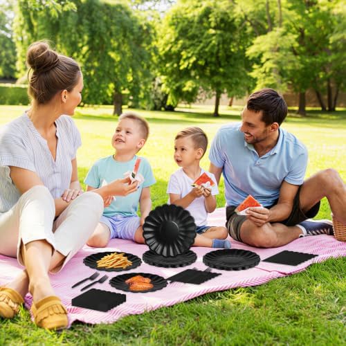 75 Pcs Black Paper Plates and Napkins, Tableware Set Serve 25 Guests - Image 7