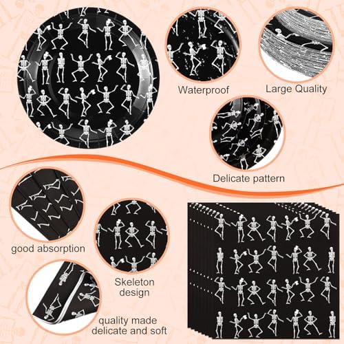 Pickmesh 400 Pcs Halloween Skeleton Plates and Napkins Party Supplies Set - Image 3