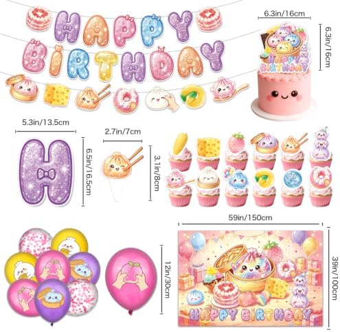 Squishy Birthday Party Decorations - Dumpling Squishy Party Supplies with Backdrop, Banners, Cake & Cupcake Toppers, Balloons for Kids Cute Kawaii Squishy Theme Birthday - Image 3