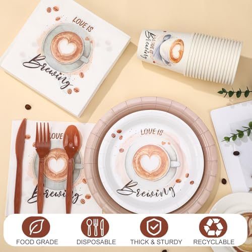 Yungyan 252 Pcs Love Is Brewing Bridal Shower Party Tableware Set - Image 3