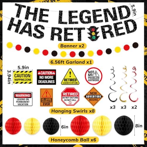 The Legend Has Retired Party Decorations, Funny Caution Warning Retirement Party Decorations Include Banner Tablecloth Hanging Swirls Honeycomb Balls Circle Garland for Coworker Boss Men Women Funny Warning Sign Theme Party Supplies - Image 2