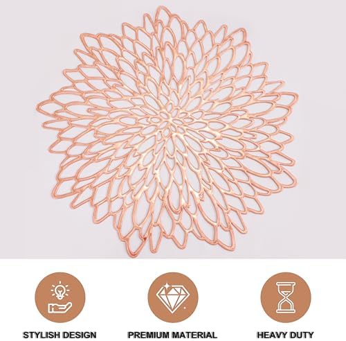 Snowkingdom 18 Pack Rose Gold Placemats Bulk Metallic Pressed Vinyl for Mother's Day Dinning Table Decoration Floral Mats Round Floral Charger Decoration for Weddings Christmas Holiday - Image 3