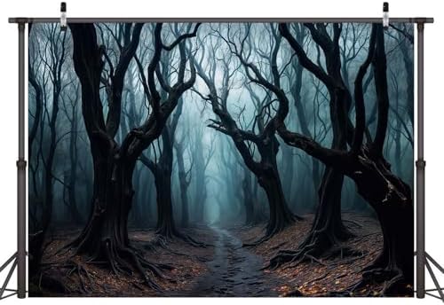 7 x 5 ft Halloween Forest Backdrop Haunted Mist Forest Witch Creepy Scene Dark Pathway Scary Trees Spooky Foggy Woods Background for Halloween Birthday Party Decorations Photo Booth Studio Props - Image 3