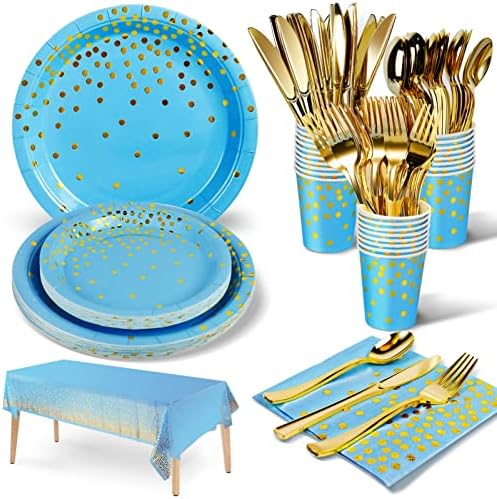 Nkaiso 141Pcs Blue Gold Paper Plates and Napkins Party Supplies-20 Guests by Nkaiso