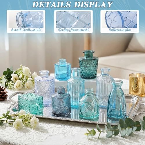 Set of 15 Blue Glass Bud Vases Small Textured Flower Vases - Image 5