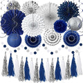 Meiduo 34 Pcs Blue Silver Party Decorations, Fans Lanterns Pom Poms Set by MEIDUO