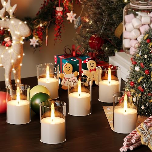 VIODAIM 6Pack Flickering Flameless LED Candles with Timer, Battery Powered - Small Pillar & Votive, Clear (2"X3") - Image 4