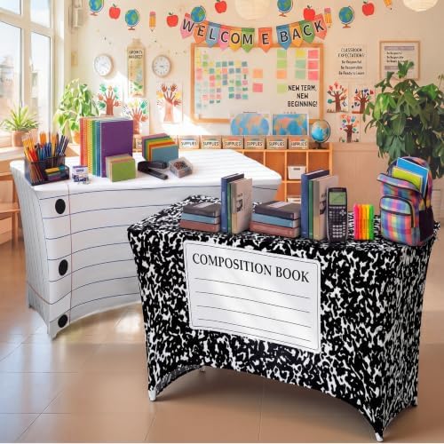 Frienda 2 Pcs Back to School Tablecloth 6 ft Composition Book Table Cover - Image 6