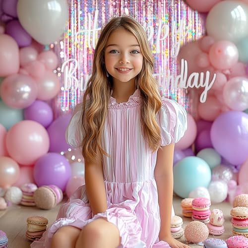 4 Packs Pink Foil Fringe Curtain, Pink Glitter Metallic Tinsel Backdrop for Birthday, Wedding, Baby Shower, Princess Bachelorette Cowgirl Party Decorations Supplies - Image 3