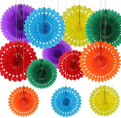 12PCS Colourful Paper Fans Party Decorations,Rainbow Hanging Ceiling Honeycomb Round Tissue Paper Fans for Mexican Engagement Fiesta Cinco De Mayo Party Decorations by CC+wonderland+zone