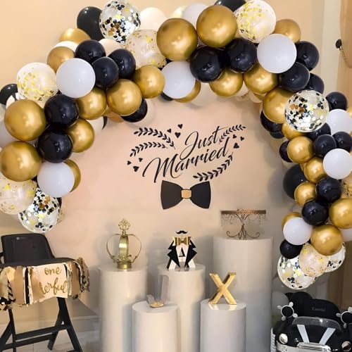72 Pack Black Gold Confetti Balloons Kit, 12 Inch Black Gold White Balloons and Gold Confetti Balloons with Balloon Ribbons for Graduation Birthday Wedding Baby Shower Party Decorations - Image 3