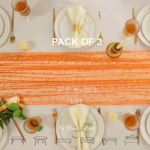 3Pcs Orange Gold Table Runner Metallic Foil Shimmer Sheer Gauze Decor 10ft - Image 2