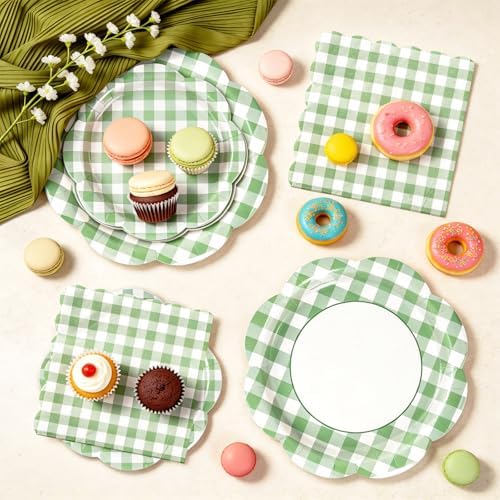 60Pcs Green Gingham Paper Plates and Napkins Party Supplies for 20 Guests - Image 2