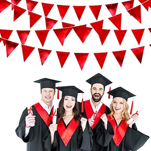 Red Party Decorations Triangle Pennant Banner Flag Dark Red Metallic Fabric Bunting Garland for Graduation Wedding Bridal Shower Birthday Anniversary Holiday Valentines Retirement Party Supplies - Image 4