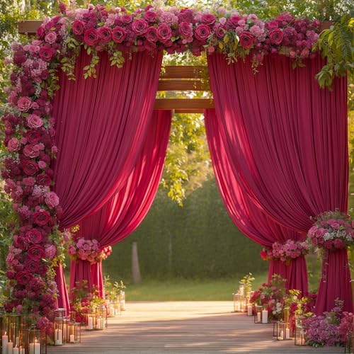 16x10FT Burgundy Backdrop Curtains for Wedding Parties, Wrinkle Free Polyester Photography Backdrop Drapes for Wedding Baby Shower Birthday Parties Stage Background Stand Decorations 4x10ft,4 Panels - Image 5