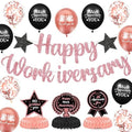 Happy Work Anniversary Decorations for Men Women Black Rose Gold Happy Workiversary Banner Honeycomb Centerpieces Balloons Decor for Office Employee Worker Anniversary Appreciation Supplies by LUUFILx