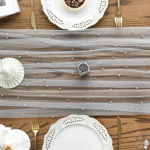 Artoid Mode Pearl Grey Gauze Table Runner 59x120 Inch , Seasonal Sheer Kitchen Dining Holiday Wedding Birthday Baby Shower Table Decor for Home Party - Image 5
