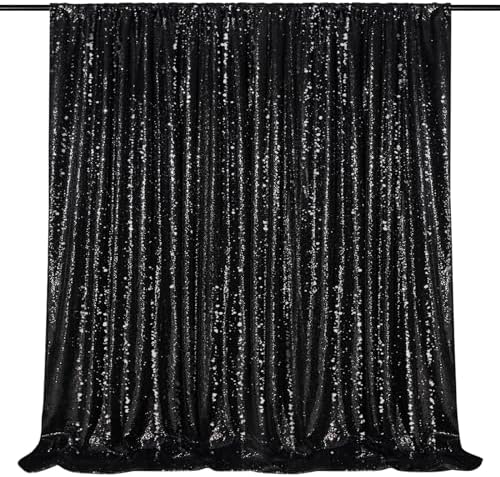 Black Sequin Backdrop Curtain 7ft x 7ft Glitter Photo Booth Backdrop by QueenDream