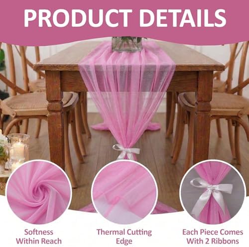 Pack of 5 Chiffon Table Runners 29 x 120 Inch, 14FT Long - Bubblegum Pink - Image 5