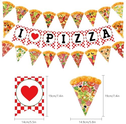 Versatile Pizza Party Banner – Pack of 3, Pre-Strung, with Pizza Slices & I LOVE PIZZA Letters, Perfect for Any Party with Pizza – Birthdays, Dorm Parties, Game Nights & Office Celebrations - Image 7