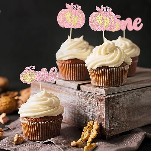 Ephlyn 24Pcs Pumpkin One Cupcake Toppers Glitter Pumpkin Birthday Baby Shower Party Decorations Pumpkin 1st Birthday Cake Decorations Fall 1st Birthday Party Cupcake Picks - Image 4