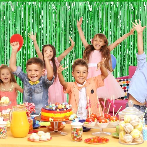 5 Pack Green Foil Curtain Backdrop 3.2ft x 9.8ft Metallic Tinsel Foil Fringe Curtains Streamer Photo Booth Backdrop for Birthday Party Engagement Bachelorette Party Decorations (Green) - Image 5
