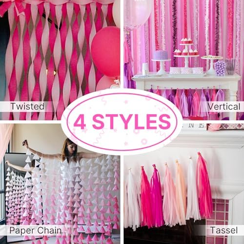 PartyWoo Pink Crepe Paper 6pcs 492 FT Pastel Hot Light Baby Pink Streamers - Image 5