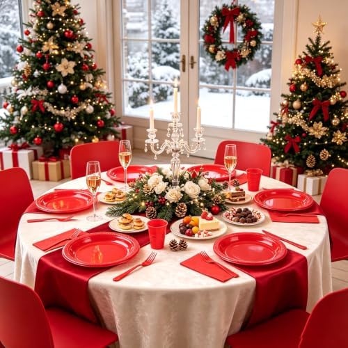200pcs Red Plastic Plates for Party Disposable 9''Dinner Plates and Napkins - Image 5