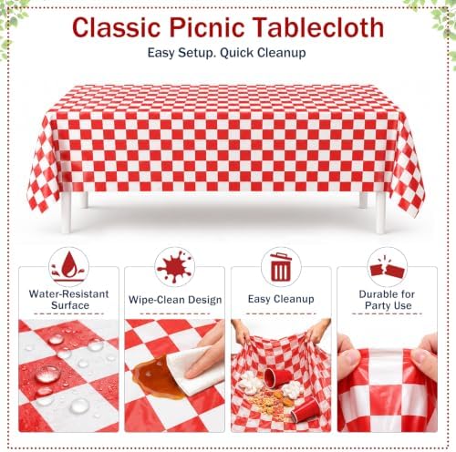 Picnic Party Decorations, 14 Pcs Red Gingham Party Supplies - Image 4