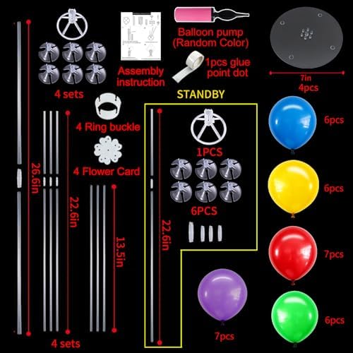 TONIFUL 4 Set Colorful Centerpieces for Table,Balloon Stand Kit for Kid Party Decor,Birthday Decorations Anniversary Baby Shower Fiesta Mexican Party - Image 2