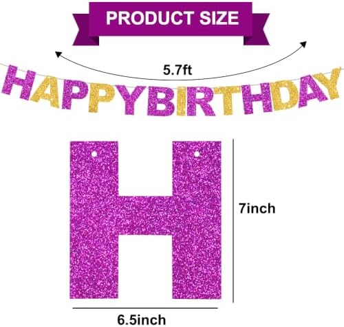 BEISHIDA Pre-Strung Purple Gold Happy Birthday Banner Party Sign Decoration - Image 3