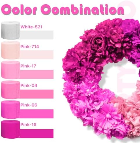 PartyWoo Pink Crepe Paper 6pcs 492 FT Pastel Hot Light Baby Pink Streamers - Image 3