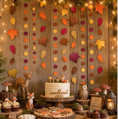 Cheerland Fall Leaf Garlands Thanksgiving Party Decorations Maple Banner Backdrop Hanging Decor Streamer for Woody Birthday Classroom Picnic Wedding Baby Shower Autumn Harvest Woodland Party Supplies - Image 3