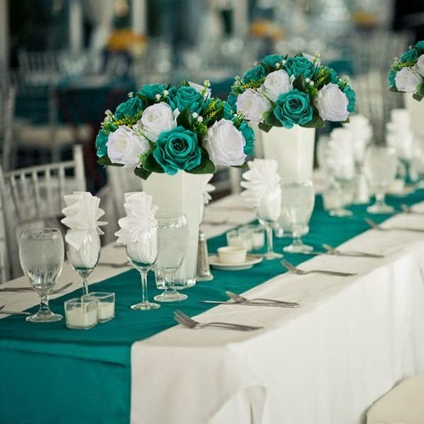 BLOSMON Teal Flowers Ball Decorations: 2 Pcs Fake Roses Table Centerpiece - Image 2