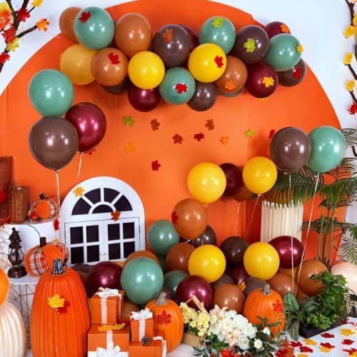 Fall Balloons, Burnt Orange Terracotta Mustard Yellow Burgundy Sage Green Coffee Brown Autumn Fall Color Balloon for Thanksgiving Harvest Safari Baby Shower Woodland Dinosaur Birthday Party Decoration - Image 3