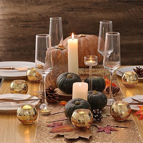 Volens Round Gold Votive Candle Holders, Mercury Glass Votives Set of 12 - Image 3