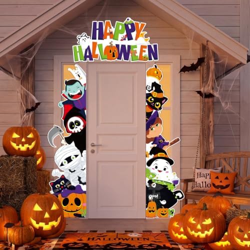 Peryiter 3 Pcs Halloween Door Decorations Cartoon Halloween Porch Signs - Image 4