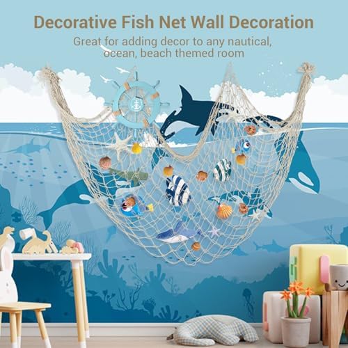 80x40'' Decorative Fishing Net w/Shells, Clips, Hanging Photo Display Net - Image 3