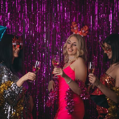 BOMSI 10 Pack Hot Pink Party Decorations Tinsel Curtain Streamers Foil Fringe Photo Booth Backdrop - Image 4