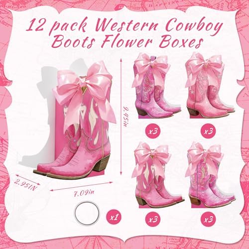 12 Set Western Pink Cowgirl Bow Boot Centerpiece Box Rodeo Vase - Image 2