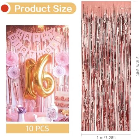 10 Pack Rose Gold Foil Curtain Backdrop 3.2ft x 9.8ft Metallic Tinsel Foil Fringe Curtains Streamer Photo Booth Backdrop for Birthday Party Halloween Christmas New Year Party Supply - Image 3