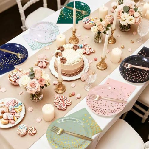 Serve 35 Guests Sage Green and Gold Paper Plates and Napkins Party Supplies - Image 6