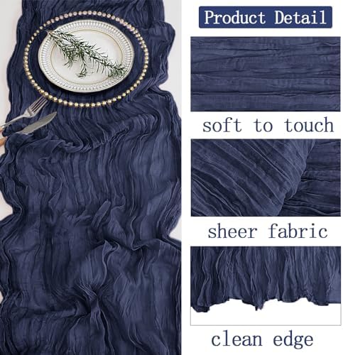 6 Pack Navy Blue Cheesecloth Table Runner 20 x 120 inch Gauze Table Runners 10 FT Long,Semi Sheer Boho Cheese Cloth Fabric Table Runner Bulk for Wedding,Party,Baby Shower,Bridal Shower Decoration - Image 3